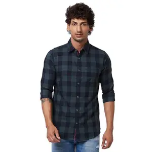 Spykar Green Checked Full Sleeve Shirt for Men (Size: L)-MSHCS1BD138_Sage Green