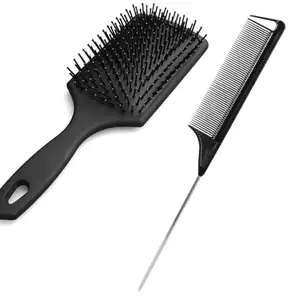 ZAUKY 1PCS Rectangular Paddle Hair Brush Large Paddle Cushion Hair Brush for Blow-Drying & Detangling WITH 1PCS RAT TAIL STEEL PIN HAIR COMB