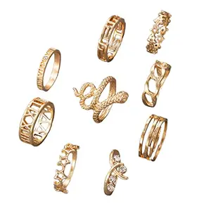 Jewels Galaxy Jewellery For Women Gold Plated Snake inspired Stackable Rings Set of 9 (JG-PC-RNGH-2702)