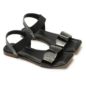 RSTBEST Women's Flat Sandals Ankle Strappy Slingback Sandal (BLACK, 5)