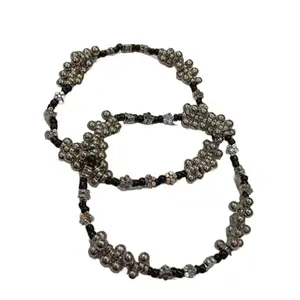 Stylish Oxidised Nazar Battu Anklet For Girls And Women Black beads (Nazariya) [Free Size]