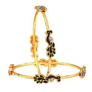 ZENEME Designer Peacock Design Gold Plated Jewellery Bangles For Women & Girls Set of 2 (2.8)