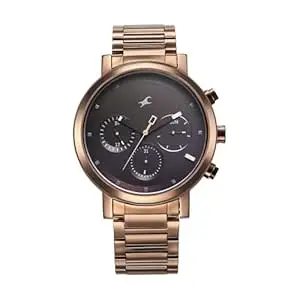 Fastrack Tick Tock Quartz Multifunction Black Dial Brown Stainless Steel Strap Watch for Guys - NT3287KM07