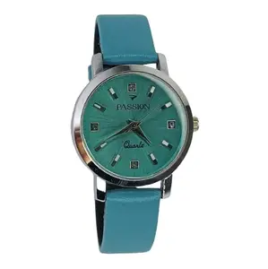 Ladies Leather Watch, Aqua Blue Dial, Leather Strap,