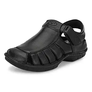 HITZ Men's Black Leather Comfort Sandals - 9