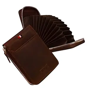 ABYS Genuine Leather Dark Brown Card Case Wallet with Metallic Zip Closure (GCH01PBZ)