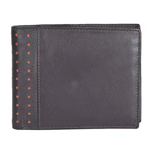 Leatherman Fashion LMN Genuine Leather Woven Design Dark Brown Orange Unisex Wallet(10 Card Slot)