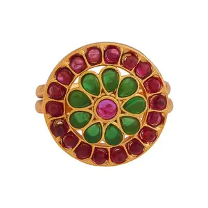 Kushal's Fashion Jewellery Ruby-Green Gold Plated Ethnic Antique Finger Ring - 411992