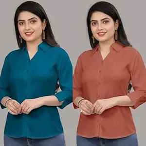 Formal Cotton Blend Shirt for Women with 3/4 Sleeve for Casual Wear Combo of 2