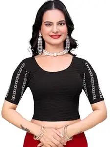 MISS WEARS Women's Regular Fit Readymade Stretchy Elbow Length Embroidered Saree Blouse