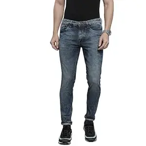 The Indian Garage Co Men Mid Rise Slim Fit Badges Stretchable Jeans Blue, 28