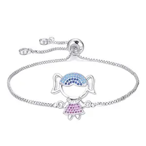 Zivom Baby Girl Silver Pink Blue Crystal CZ American Diamond Adjustable Slider Bracelet Women Kids