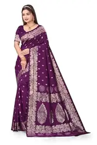 HETYASH Womens Banarasi Woven Soft Silk Saree Featuring Floral Design With Banarasi Woven Soft Silk Blouse 5.5 Meter Saree 0.8 Meter Unstitched Blouse Piece