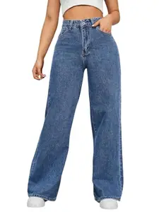 AFT Torpedo High Waist, Wide Leg, Baggy fit, Korean Style Jeans for Women with Buttoned closureADD0902A-25EWidlegRizJNSDARKBLUE 32||Jeans||
