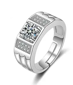 MEENAZ Ring for Men Mens couples gents Boys Boyfriend Friends American diamond AD CZ stone thumb Band Stylish proposal Adjustable Silver Finger ring Platinum combo Valentine gifts Anniversary 348