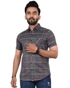Men Regular Fit Checkered Spread Collar Casual Shirt LQD_1601_Darkgrey_XXL
