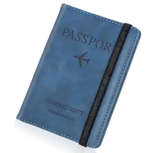 Faux Leather Premium Passport Holder for Men and Women Passport Cover Case Wallet with Credit/Debit Card, Id Card, RFID Protected Travel Document Accessories Organiser (Blue)