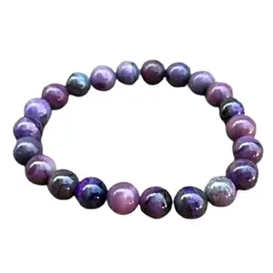 RRJEWELZ Natural Sugilite 8mm Round Shape Smooth Cut Beads 7 Inch Stretchable Bracelet for Men & Women.|STBR_RR_08465_7.0