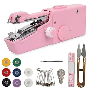 tchrules Handheld Sewing Machine, 22 Pcs Mini Portable Cordless Sewing Machine, Household Quick Repairing Tool with Conventional Kit, for Fabric Cloth Handicrafts Home Travel Use (Pink)