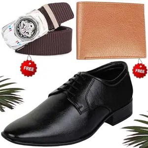 Latest Trendy Formal Shoes/Party Shoes/Shoes Combo with Free Wallet & Belt for Men and Boys (BAZAAR6386_RT-Tan-301) Multicolor