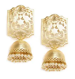 PANASH Woman's White Pearls Gold-Toned Dome shaped Trendy Jhumka Earrings