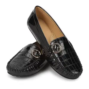 YOHO Bliss Comfortable Slip On Semi Casual Loafer for Women | Stylish Fashion Moccasins Range | Cushioned Footbed Finish | Flexible | Style & All-Purpose | Formal Office Wear Shoe Black