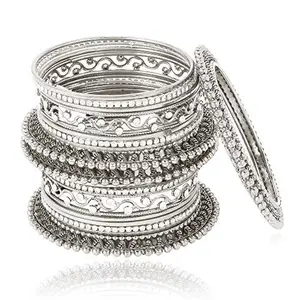 Shining Diva Fashion Latest Antique Design Traditional Bangle for Women (Oxidised Silver) (10418b_2.6)
