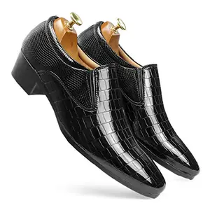 BXXY Men's 2" Height Increasing Patent Material Casual Black Formal Moaccasion Slip-On Shoes with Pu Sole.- 7 UK