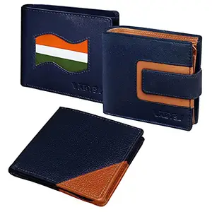 ABYS Unisex Genuine Leather Wallet Combo- Set of 3, Blue (8529BLTN+8534BL+6606BLLB)