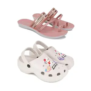 WINGSCRAFT -Women Stylish Flats Fashion Sandal for Party & Wedding/Casual Flat Sandals with Clogs for Women's & Girls-Combo-1944-O10-7 Black-EURO-38