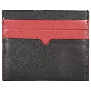 Leatherman Fashion LMN Genuine Leather Black Red for Unisex Size Small Card Holder NO_03 (6 CC Card Slots)