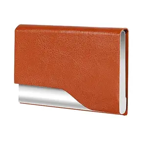 VENUSATURN Lorem Small Pocket-Sized Metal ID, Credit-Debit Card Holder with Magnetic Shut Button for Men & Women - Tan WL610-B