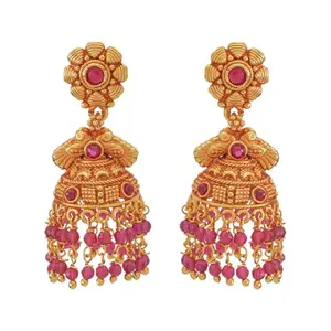 Kushal's Fashion Jewellery Ruby Gold Plated Ethnic Antique Earring - 421579