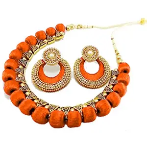 thread trends Hot Selling Silk thread Bails Necklace Jewellery Set with Chandbali earrings Full Set Orange Color
