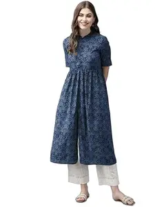 SV APNA Women's Floral Pure Cotton Maxi Dress Blue L