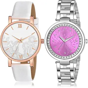NIKOLA 3D Design Analog White and Pink Color Dial Women Watch - G543-GM208 (Pack of 2)