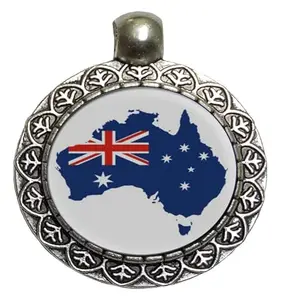 Australia Map Pendant Necklace Chain Locket with Hook (1 Piece) | 25mm Round Alloy Steel | Imported from Thailand