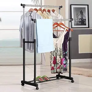 Medigo ® Stainless Steel Folding Cloth Hanging Garment Dress Dryer Stand Rack for Balcony with Wheels (Multicolor)