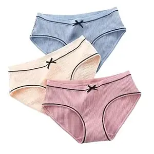 Flomex® Beautiful Panty Women's Cotton Briefs Underwear Women Panties Breath Underwear Women Underwear Size Free & 3 pcs Multicolour