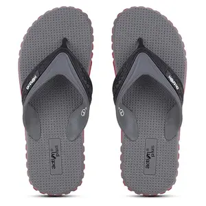 Action Plus ONTM-27 Flip-Flops, Grey and Black, Textured Sole with Red Trim, Casual Slippers for Men