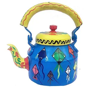iHandikart Hand Painted Designer Aluminium Kettle for Tea/Coffee, Home Décor& Gift Purpose. Capacity 1 L, Size 8.5