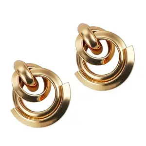 DAMSEL Gold Metal Geometric Twist Knot Stud Earrings For Women