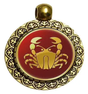 Cancer (Crab) Zodiac Sign Pendant Necklace Chain Locket with Hook (1 Piece) | 25mm Round Alloy Steel | Imported from Thailand.