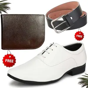 Attractive Trendy Formal Shoes/Party Shoes/Shoes Combo with Free Wallet & Belt for Men and Boys (BAZAAR2974_TCC-BR-1006) Multicolor