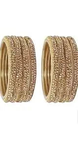 SGN FASHION Zircon Kada & Glass Empire Bangle Set for Women & Girls | Traditional Golden & Silver Bangles | Wedding & FestiveWear | Regular Ethnic Jewelry Set