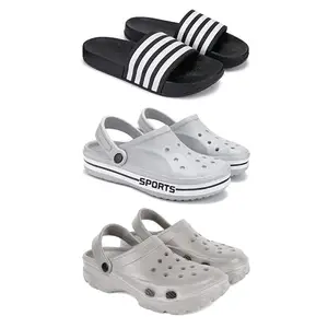 DRACKFOOT Lightweight Classic Slider || Sandals with Clogs for Men-Combo(3)_S-3024-3067-3124-10 Grey