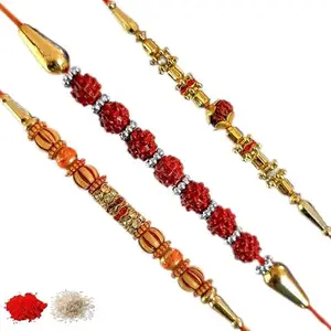 Rakhi set of 3, Rakhiya, Rakhi combo,with roli and chawal packet 67