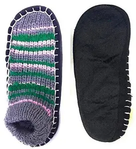 Cut and Style PRESENT Soft House Slippers for Women and Men wool Faux Fur Comfy House Shoes with Non-Slip Sole Free Size ( Above 12 Years ) 1 Pair Multicolor