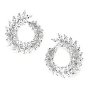 RUVEE Luxury Italian Design Shinning Swarovski Crystals Bridal Design Silver Plated Earrings for your Valentine for Women & Girls