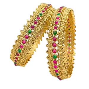Women's Bangles set for 1 Gram Goldplated Bangles 4 Pc Sizes 2.4/2.6/2.8/2.10 with Festive Special Collections (2.6)